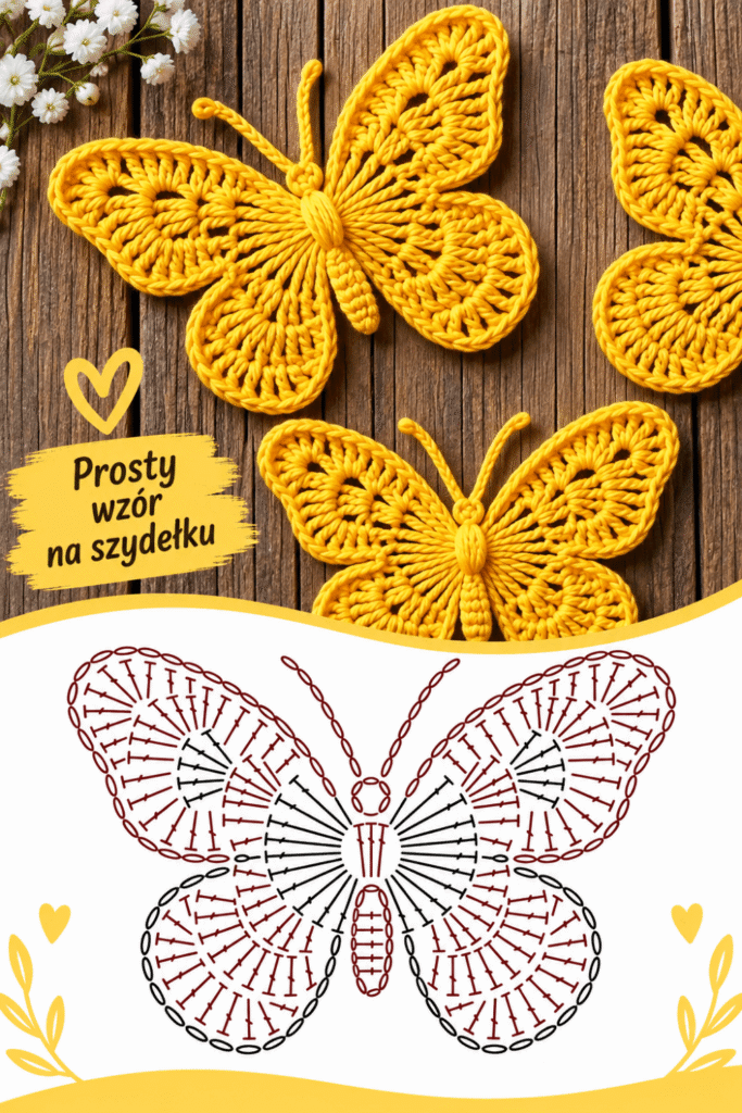 Żółty motyl na szydełku – wzór i schemat